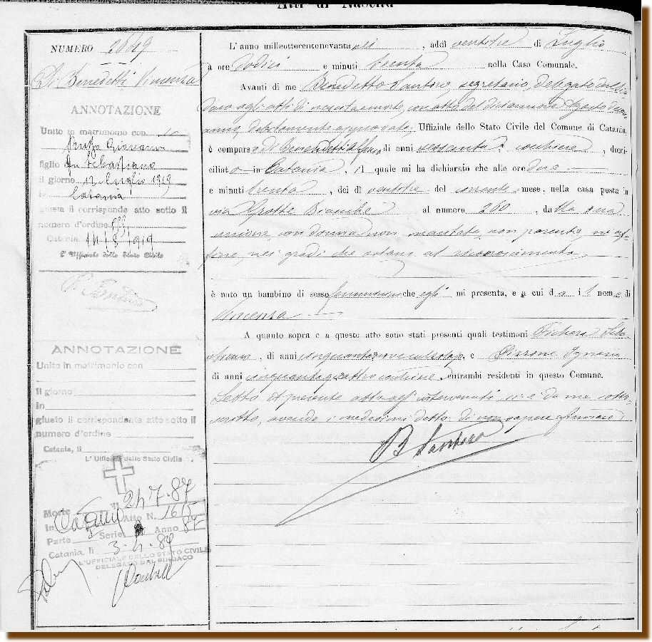  Nascita  DI BENEDETTI Vincenza 